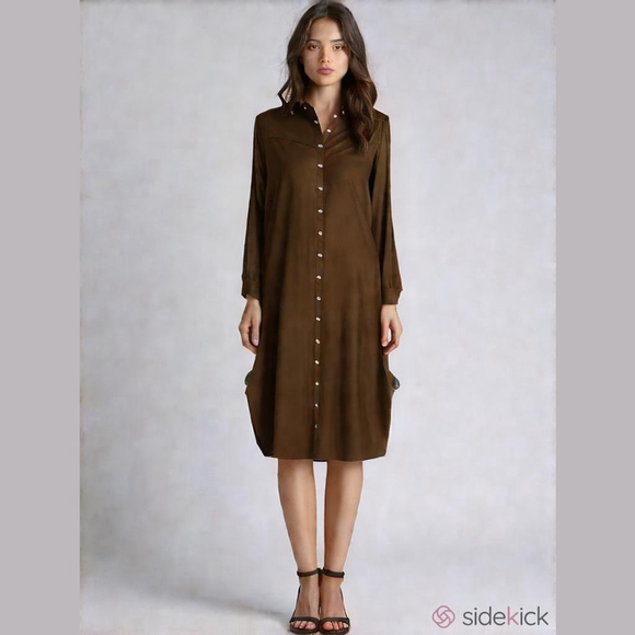 NWT: western style - snap front - waist belt brown suede look dress - Picture 1 of 13